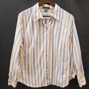 Lauren Ralph Lauren Womens Striped Button Up Top Size 1X Office Preppy Academia